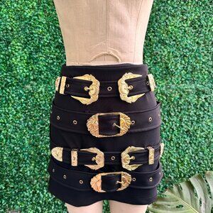 Black Buckle Down High-Rise stretchy mini Skirt New with Tags M